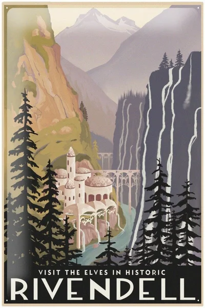 

Tin Sign World Tour Elven Castle Historic Rivendell Metal Plate Coffee Bar Decoration Home Decor
