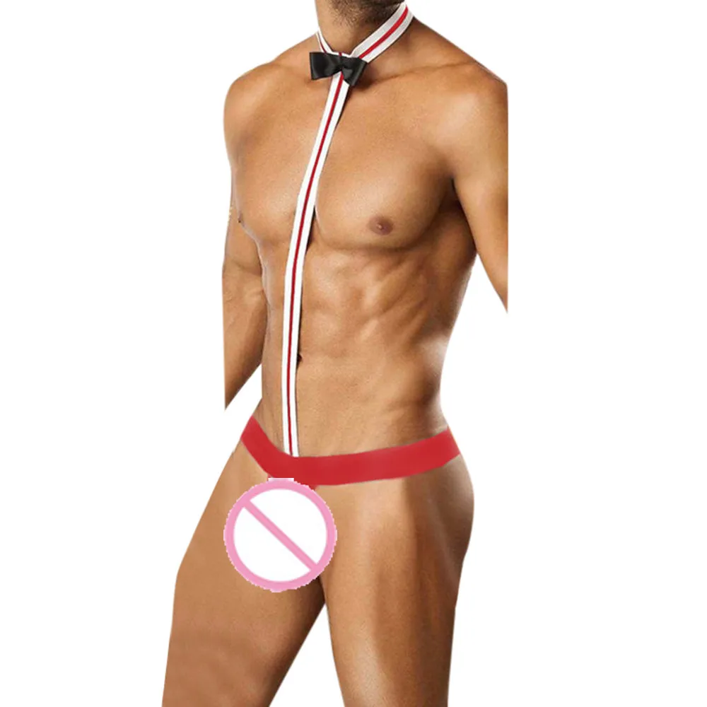 

Novelty christmas Sexy thong men Mankini Thong Underwear Waiter Costume Bodysuit Sexy Lingerie Seamless G-Strings tangas hombres