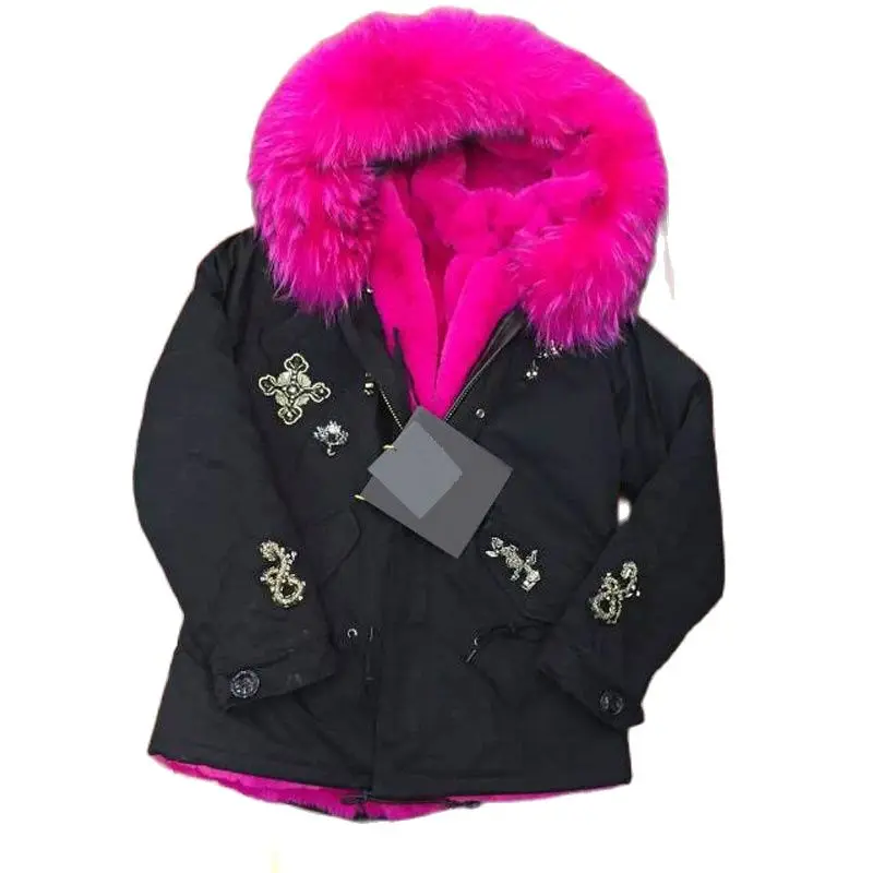 Горячий розовый воротник из натурального енота Зимняя Толстая меховая одежда Mr