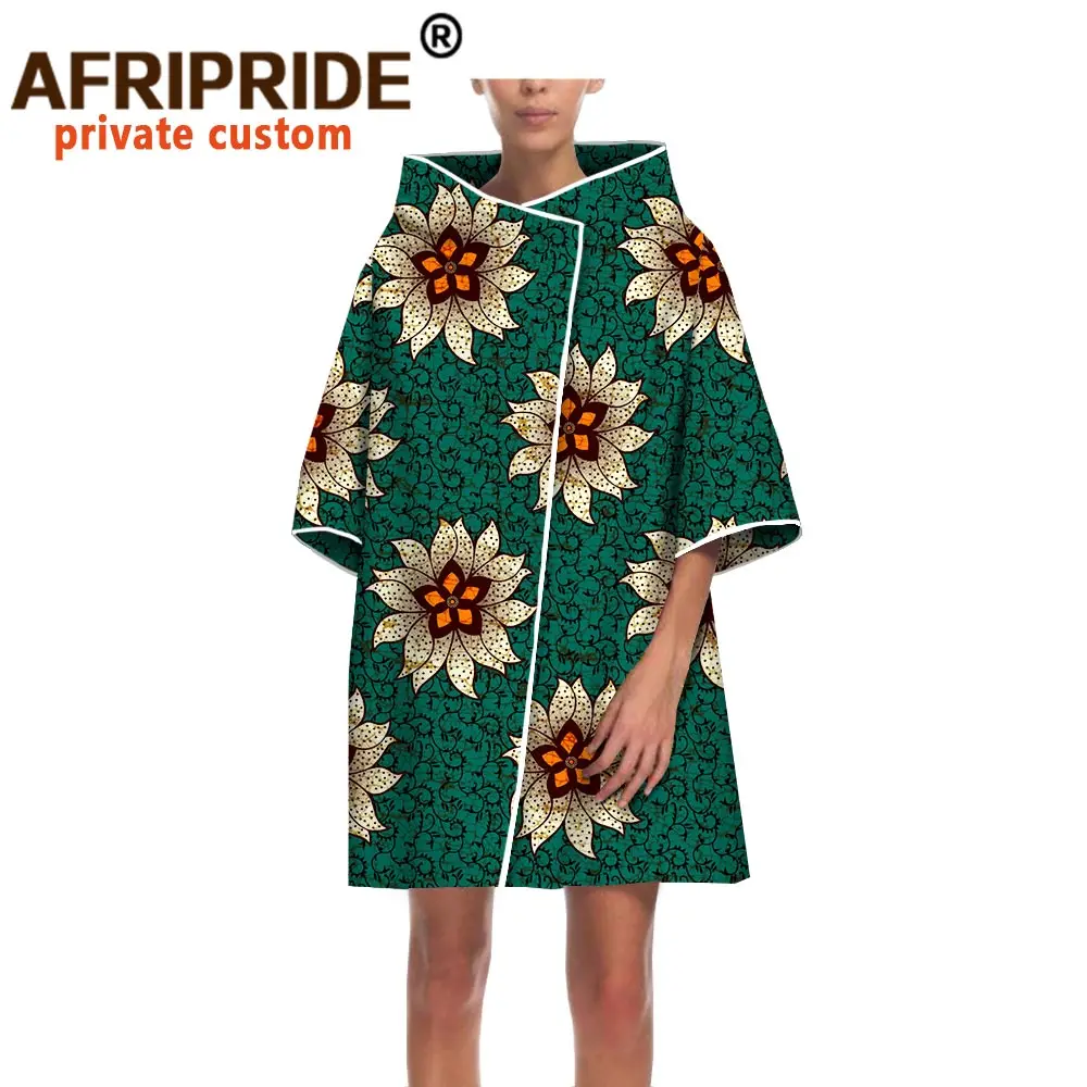 

2020 latest african print casual coats for women AFRIPRIDE three quarter sleeve Invisiable Button casual women coat A1824005