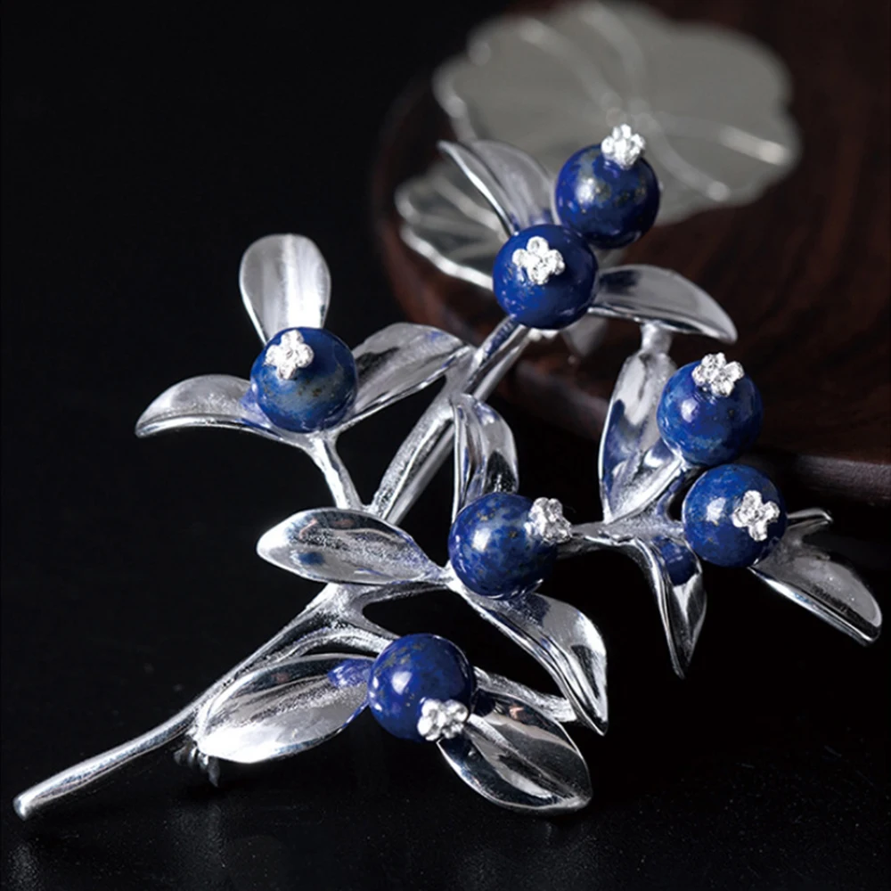 Girls New Lapis Lazuli Blue Gemstone Brooch 925 Sterling Silver Flower Pin Clip Women Jewelry Fashionable Fine Jewellery | Украшения и