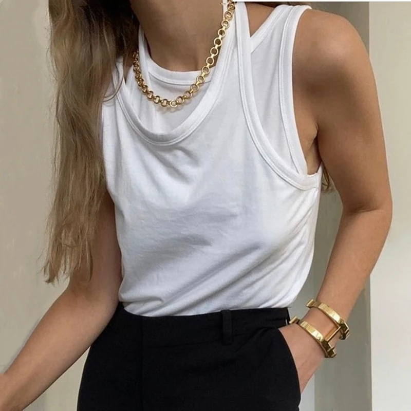 

Майка женская без рукавов, повседневный однотонный пикантный топ в Корейском стиле, облегающий топ с круглым вырезом, на лето