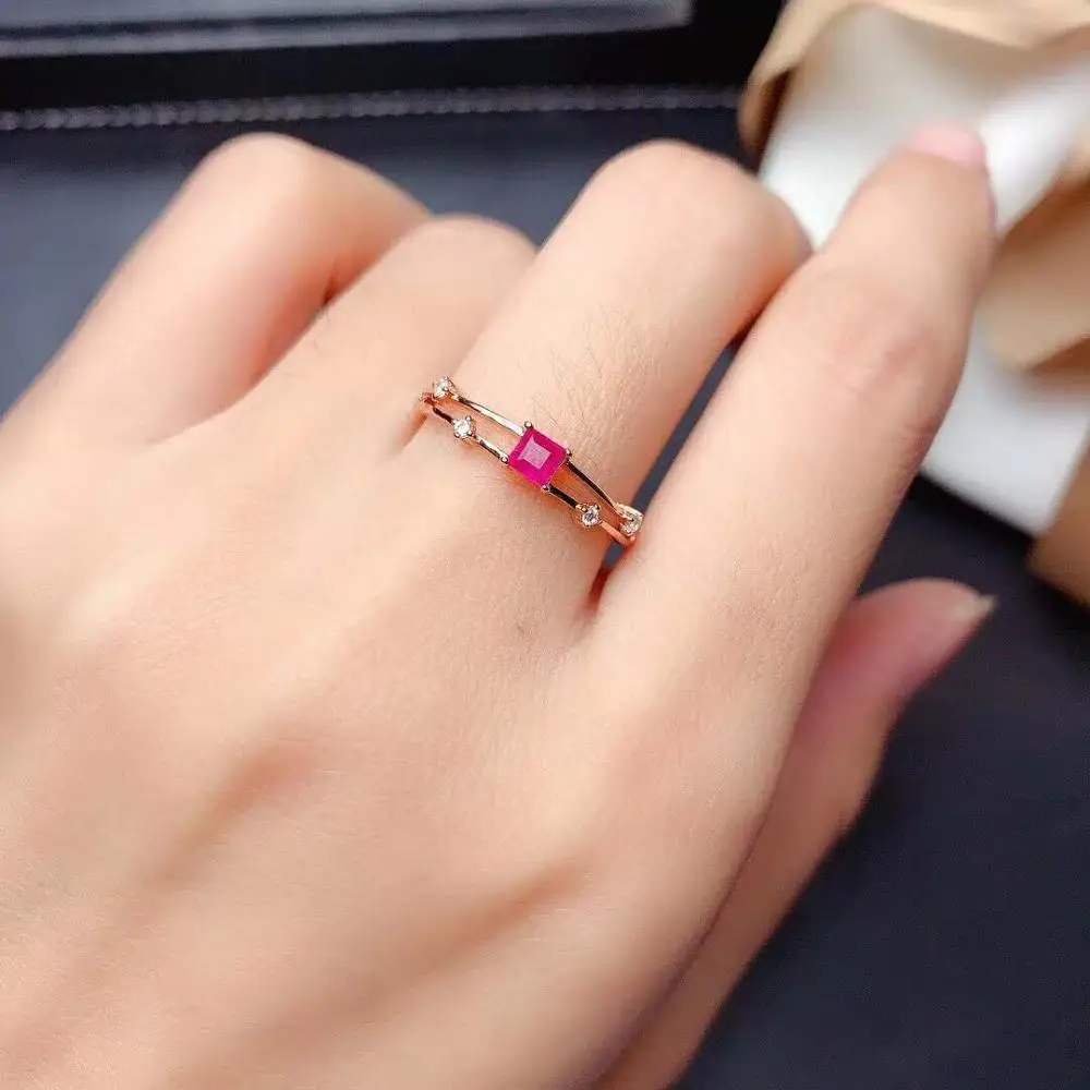 

MDINA Natural Ruby Simple Ring Real 925 Silver Exquisite Fashion Charming Women's Wedding Jewelry Free Delivery