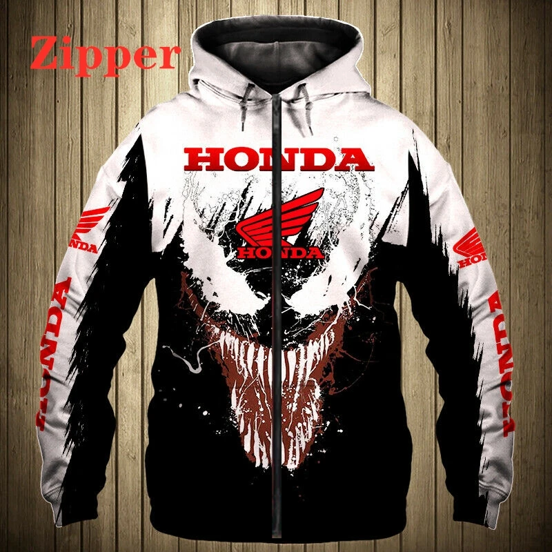 

New Men's Honda Wing Motorcycle Logo Hoodie 3D Digital Print Casual Sweatshirt Zip Hooded Harajuku High Quality Racing Jackets