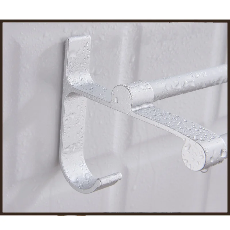 

1PC Wall Mounted Towel Rack Holder Punch Free Strong Bearing Aluminum Save Space Hook Hanging Bar Shelf for Bathroom Kitchen