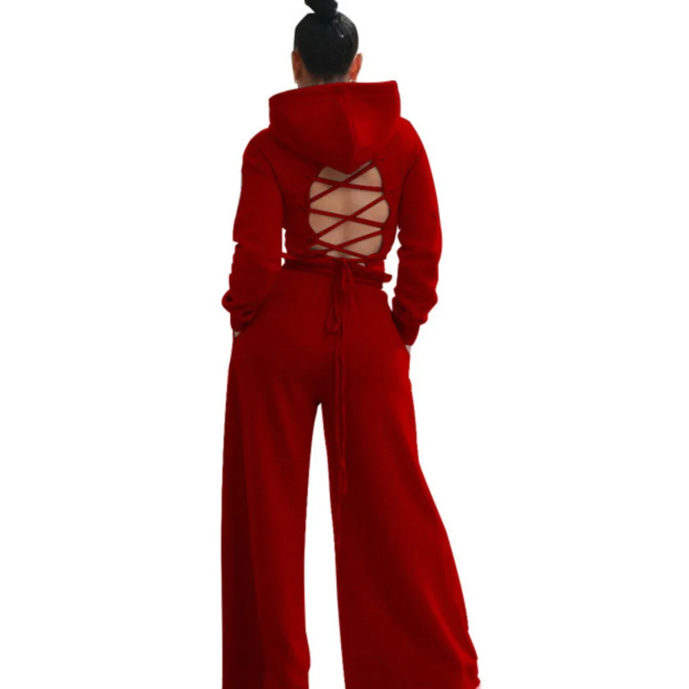 

YICIYA Весенняя серая трикотажная толстовка 2021 женский спортивный костюм комплект из 2 предметов топ с открытой спиной свитшот с широкими штан...