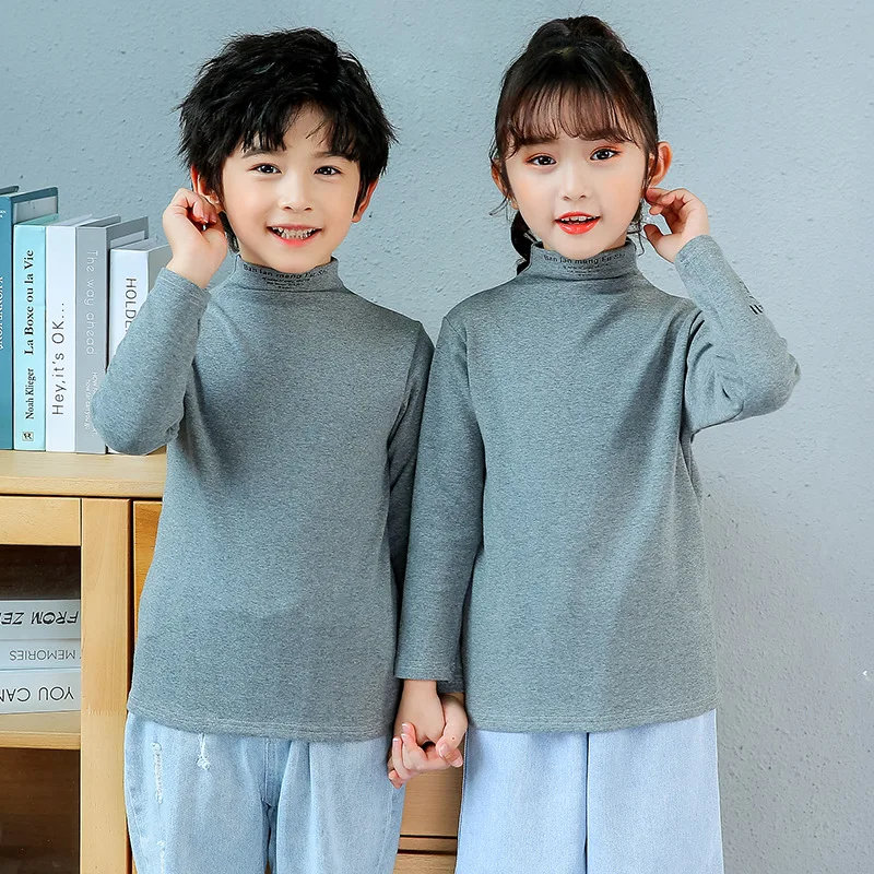 

OHMETOY Childrens Fall/winter Stretch Half-high Collar Bottoming Shirt Boys and Girls Long Sleeve Warm Clothes Solid Color Shirt