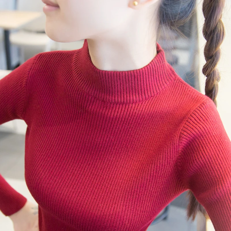 

Women Sweater 2020 Spring Autumn New High-Necked Knit Bottoming Shirt Long-Sleeved Large Size Loose Thick Warm Tight Sweater