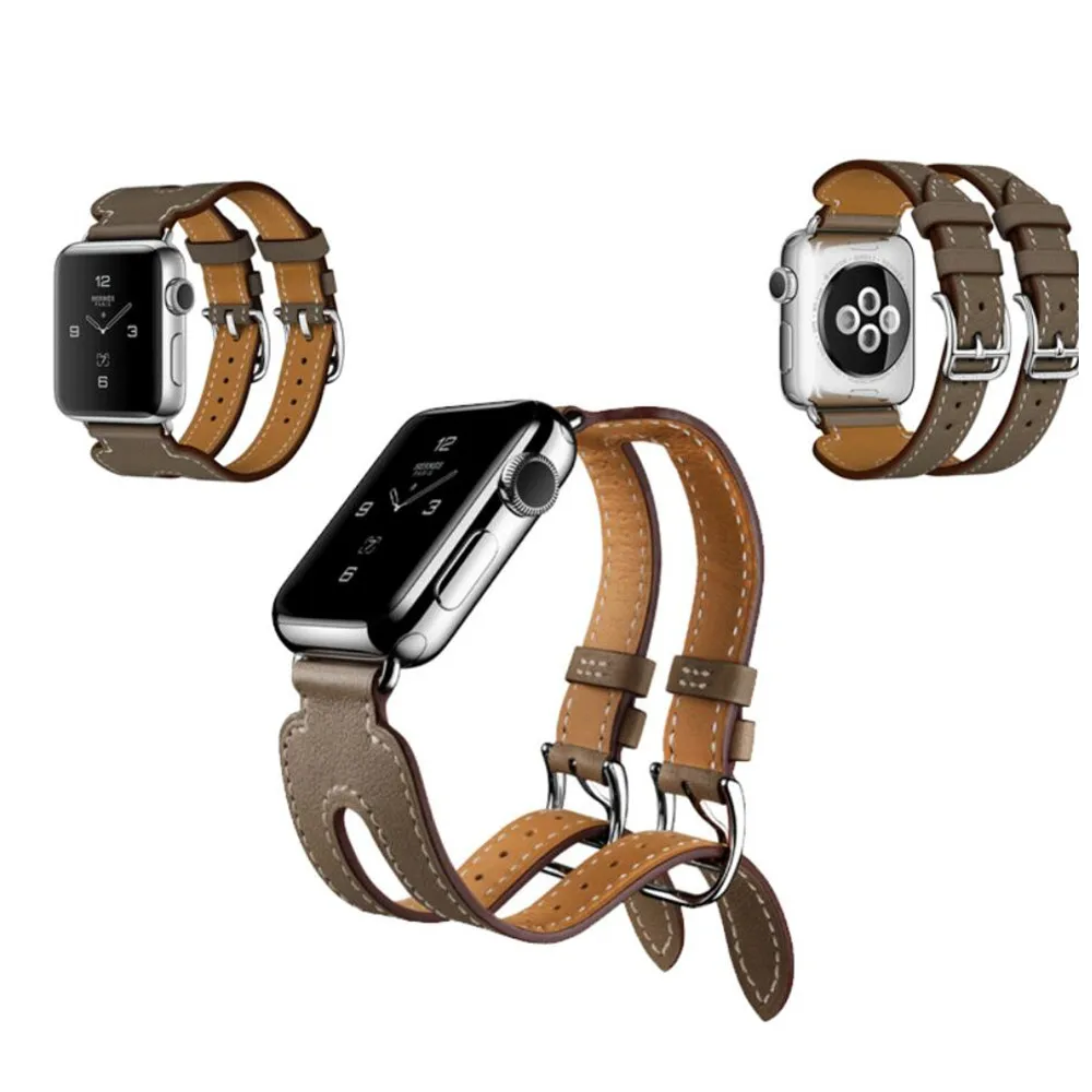 

Series 5/4/3/2/1 Genuine Leather Double Buckle Cuff Band For Apple Watch 38/40 42/44mm Bracelet Leather Strap Band Watch