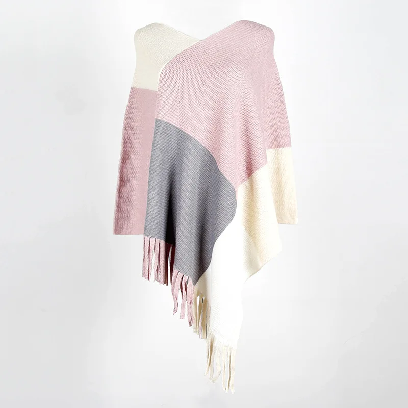 

2021 new women's shawl cloak tassel color matching women's jacket