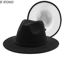 60cm black with white patchwork wool felt fedora hats women men wide brim panama trilby jazz cap party cowboy gambler hat