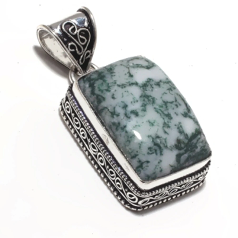 Подлинная серебряная подвеска из моха и агата покрытая медью ювелирные изделия