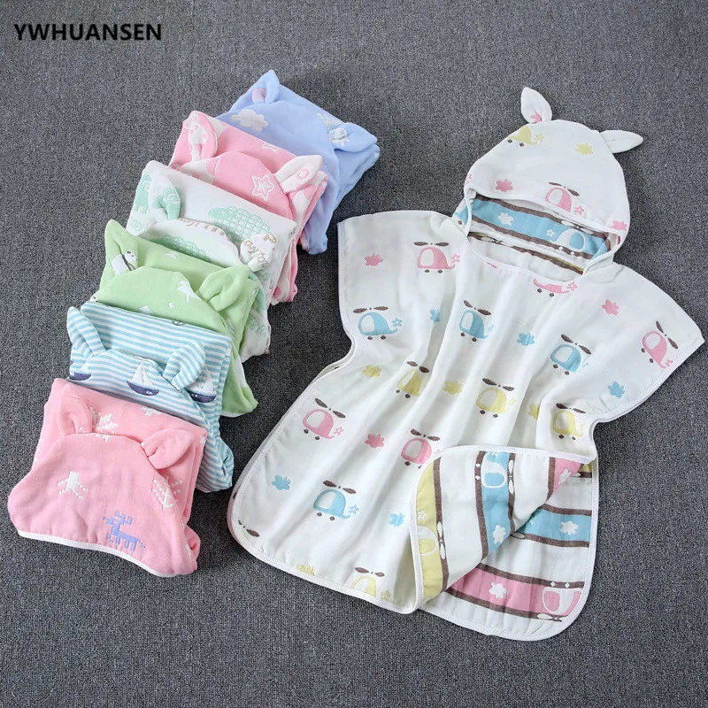 

YWHUANSEN 60*60cm 6 Layers Gauze Hooded Beach Towel Cotton Baby Cape Towels Soft Poncho Kids Bathing Stuff For Babies Washcloth