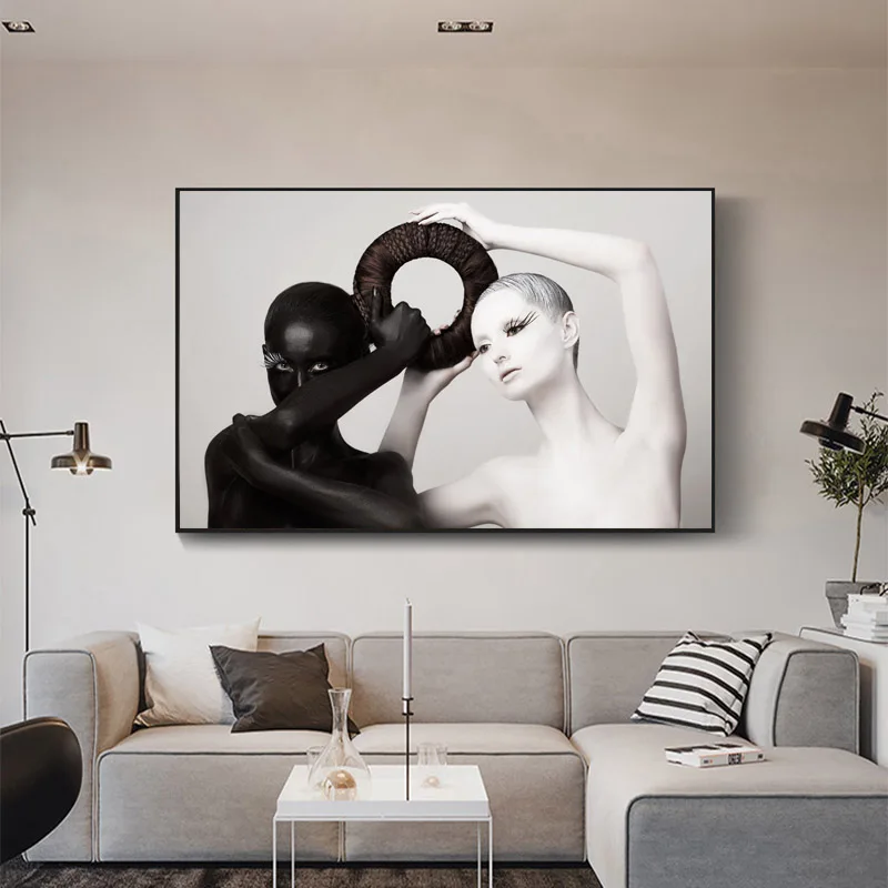 Лидер продаж черно белый женский постер Картина на холсте Современное украшение