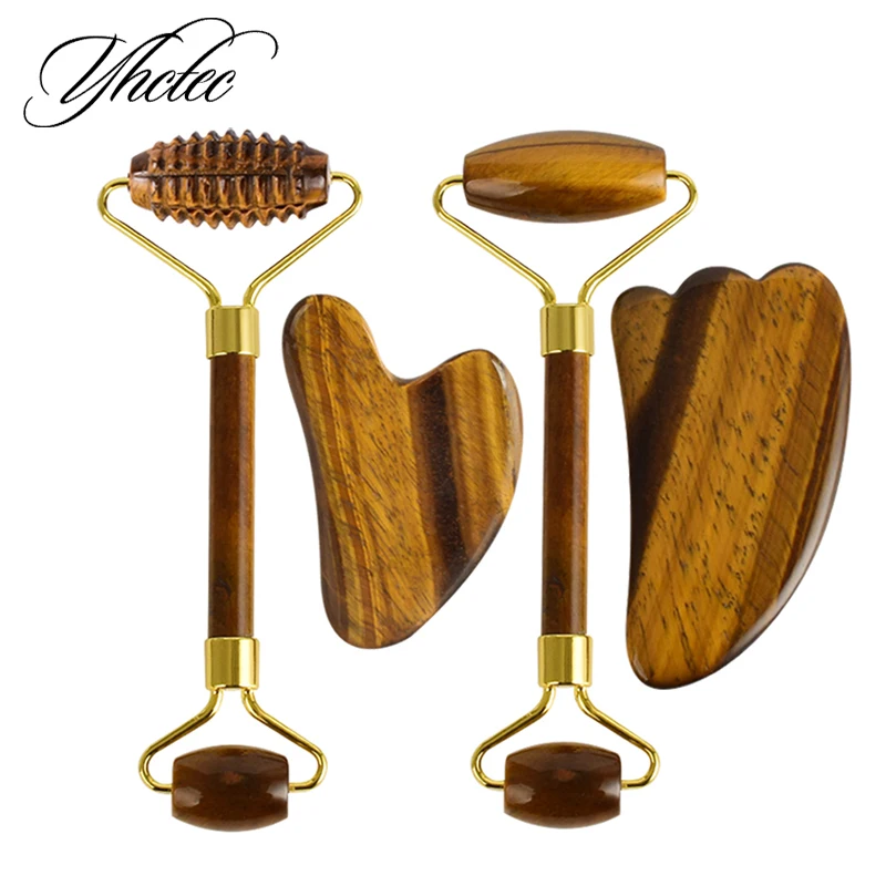 

Tiger Eye Jade Roller And Gua Sha Set Gemstone Sawtooth Massage Roller Gouache Scraper Face Eye Massager Anti Wrinkle Relax Tool