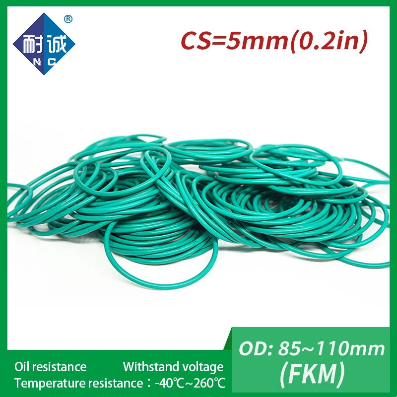 Резиновое кольцо 1 шт./лот зеленые уплотнительные кольца FKM толщина 5 мм OD85/90/100/105/110