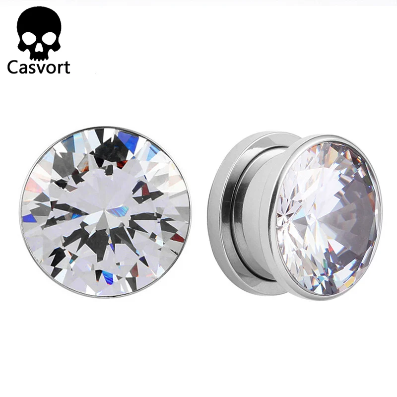 Casvort, 2 шт., серьги-тоннели, Эспандеры, винт, нержавеющая сталь, кристаллы, шпильки, измерительные приборы, модные украшения для пирсинга тела, подарок