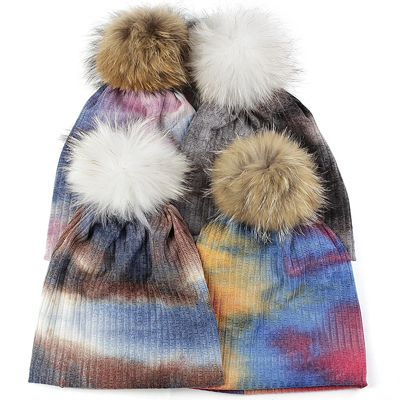 Geebro женская многоцветная шапка с рисунком енот напуском Осень-зима женские