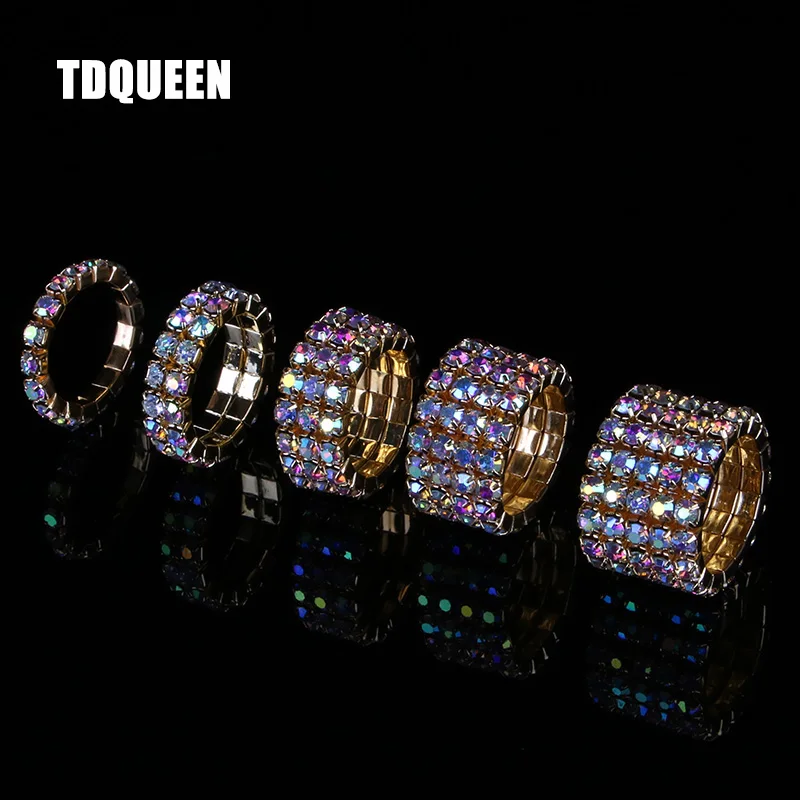 1 5 рядов кольца с кристаллами AB золотого цвета Металлические Свадебные Стразы