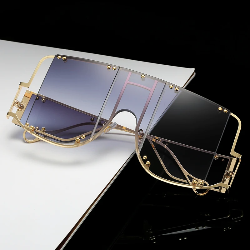 

New Fashion Oversized Sunglasses Women Luxury Brand Designer Vintage Metal Sunglasses Retro Square Sun Glasses UV400 Shades