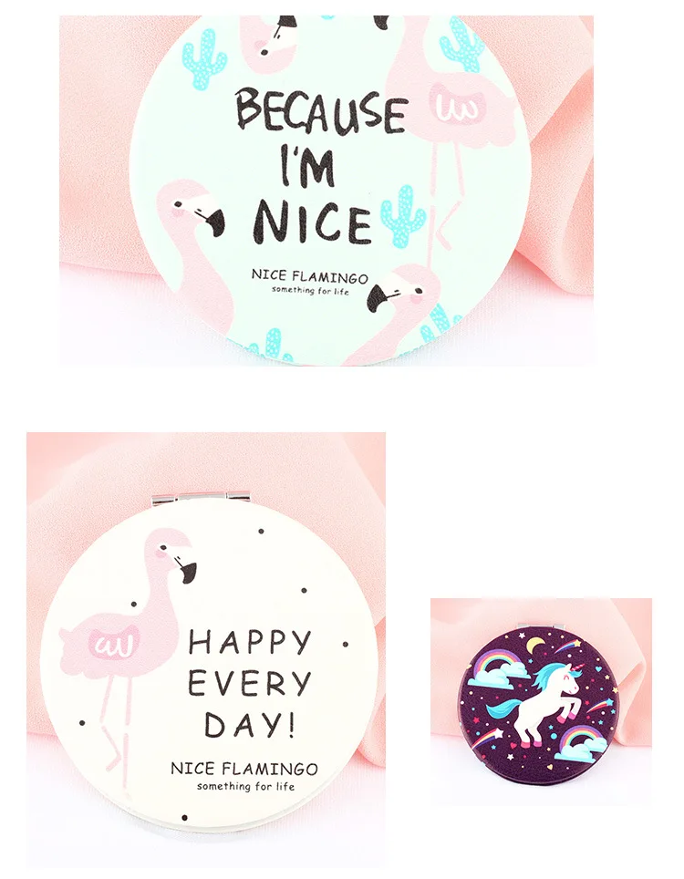 PU Folding Small Mirror Portable Makeup Pocket Mirror Round Mirror