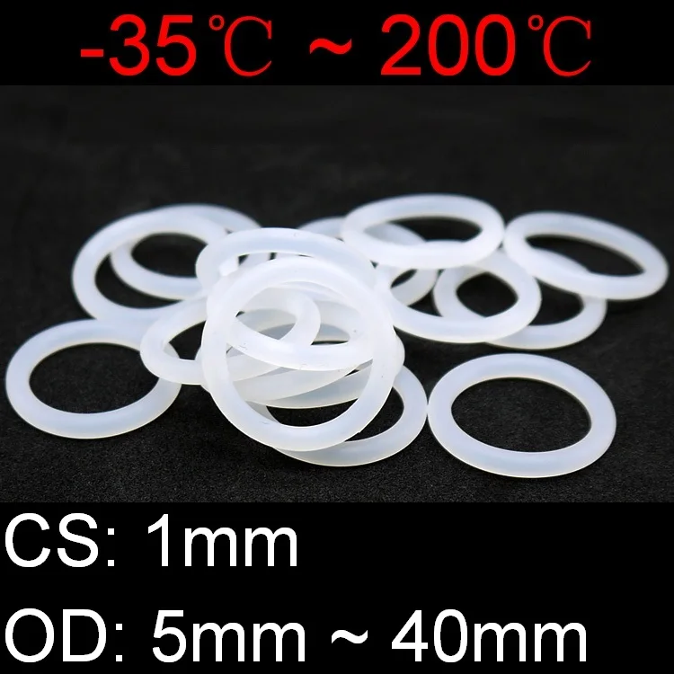 

10/50pcs VMQ White Silicone O Ring Gasket CS 1mm OD 5 ~ 40mm Food Grade Waterproof Washer Rubber Insulate Round O Shape Seal