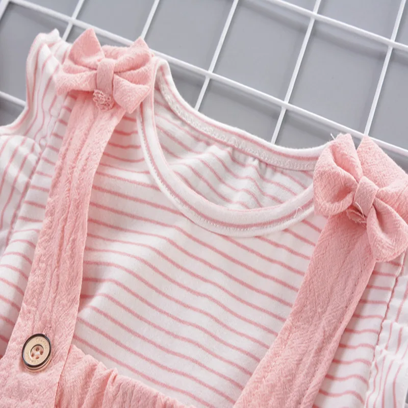 Комплект одежды для маленьких девочек летняя хлопковая футболка новорожденных +