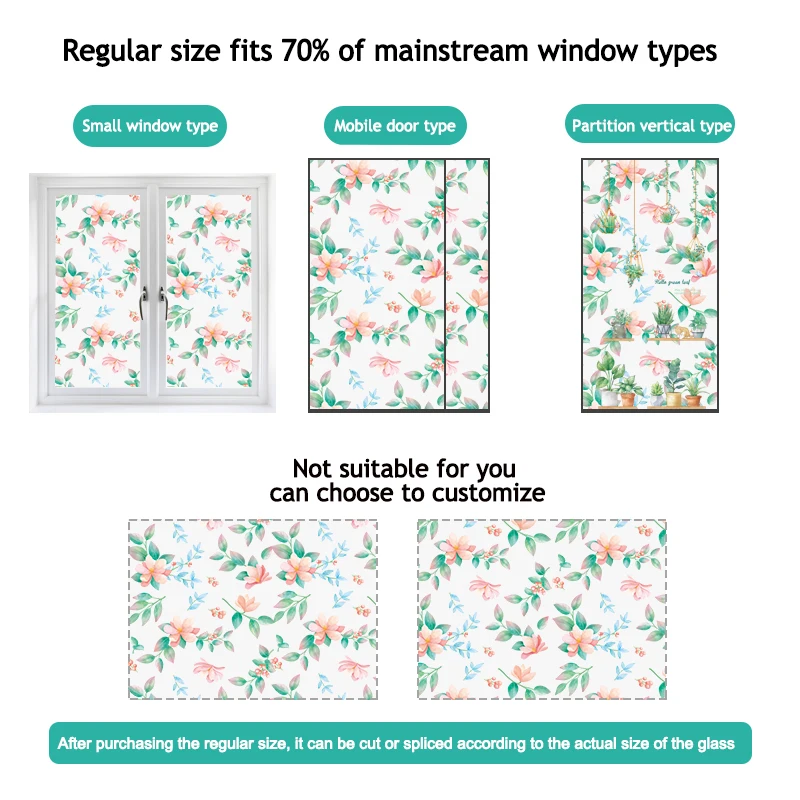 

Plant flower pattern electrostatic frosted window glass sticker shading heat insulation film bathroom opaque privacy film