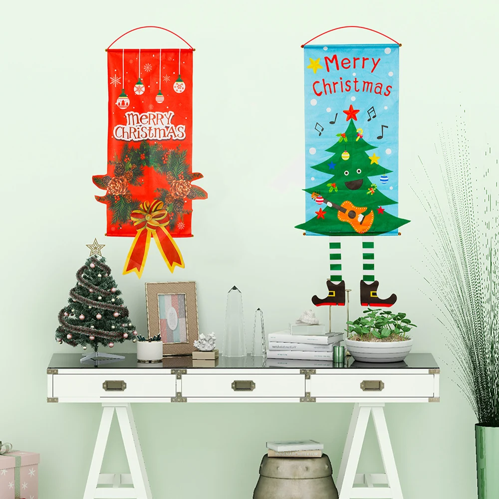 

Christmas Decoration Hanging Flag Santa Clause Deer Snowman Window Wall Decor Banner Christmas Party Decor for Home