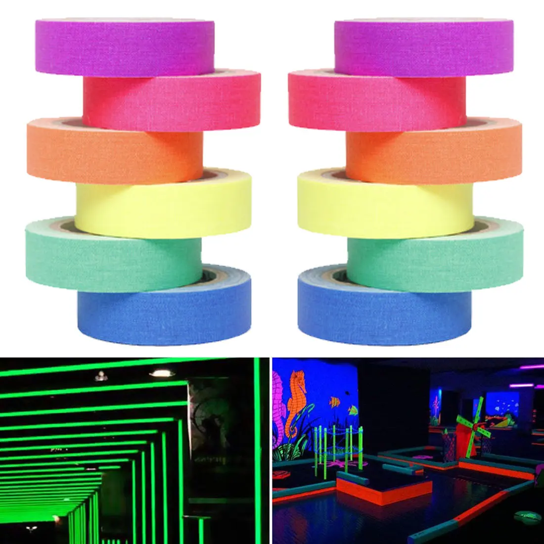 

6pcs/Set Fluorescent Tape UV Blacklight Reactive Glow In The Dark Tape Neon Gaffer Tape Safety Warning For Home Decor 2021