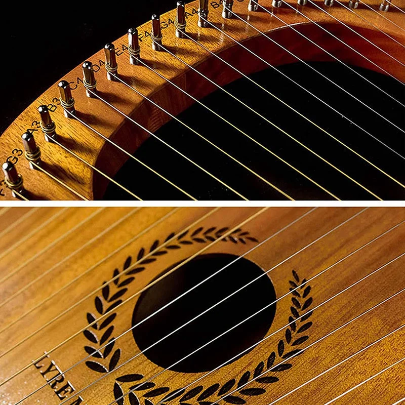 

16-String Mahogany Lyre Harp Instrument with Tuning Key, Antique Style Lyre Carving, for Music