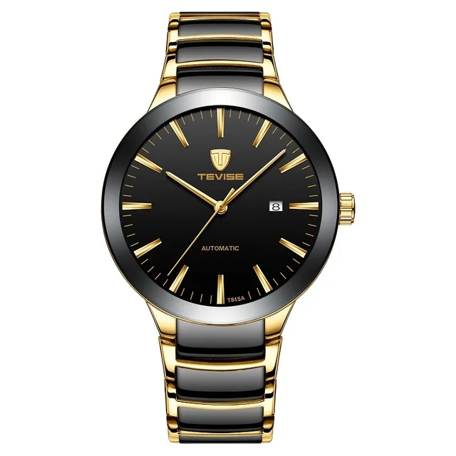 TEVISE Топ бренд Automatico Relogio Masculino роскошные механические часы для мужчин Tourbillon часы с каркасом военные мужские часы подарки - Цвет: Gold Black