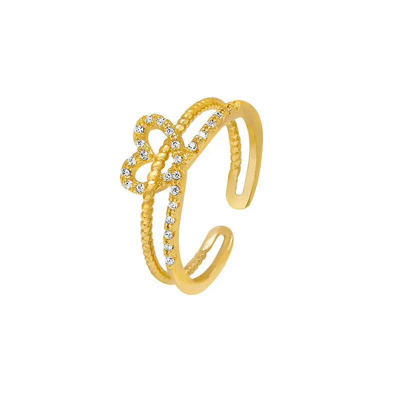 

Romantic Women Peach Heart Double-deck Gold Plated Ring Fashion Simple Micro Inlay Zircon Ring Charm Women Valentine's Day Gift