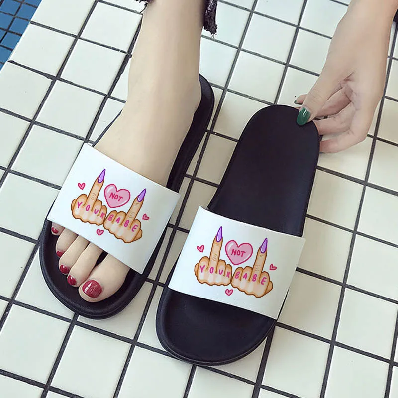

Middle Finger Harajuku Girl Shoes for Women 2021 Fashion Women Slippers home indoor slippers Cartoon Pattern Cute Printed Shoes