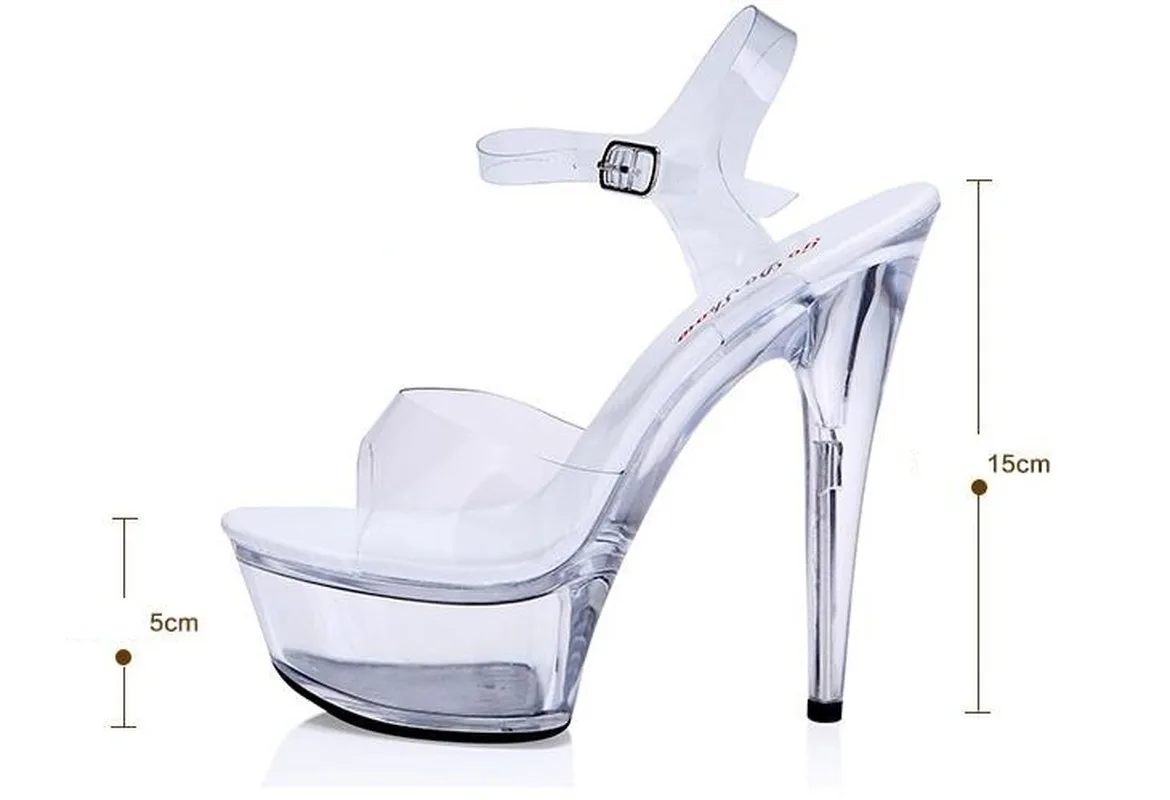 

Sandals Women Soulier Femme Model Stage Shows Sexy High-heeled Shoes 10-20cm High Transparent Waterproof Sandals Large-size35-42