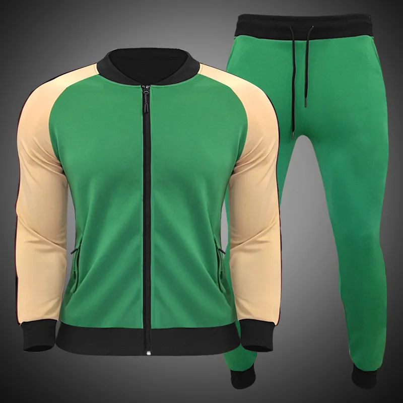 

Autumn and winter European size new sportswear youth men's fashion retro color matching high quality men's zipper suit