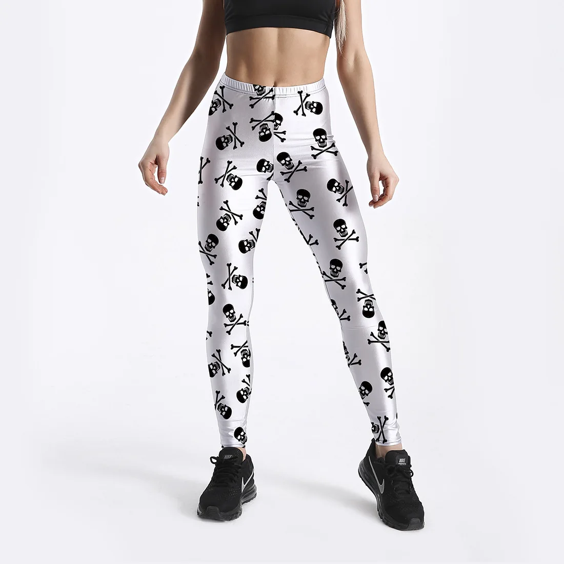 Леггинсы черно-белые с принтом пиратского черепа гимнастика Спорт Йога | и