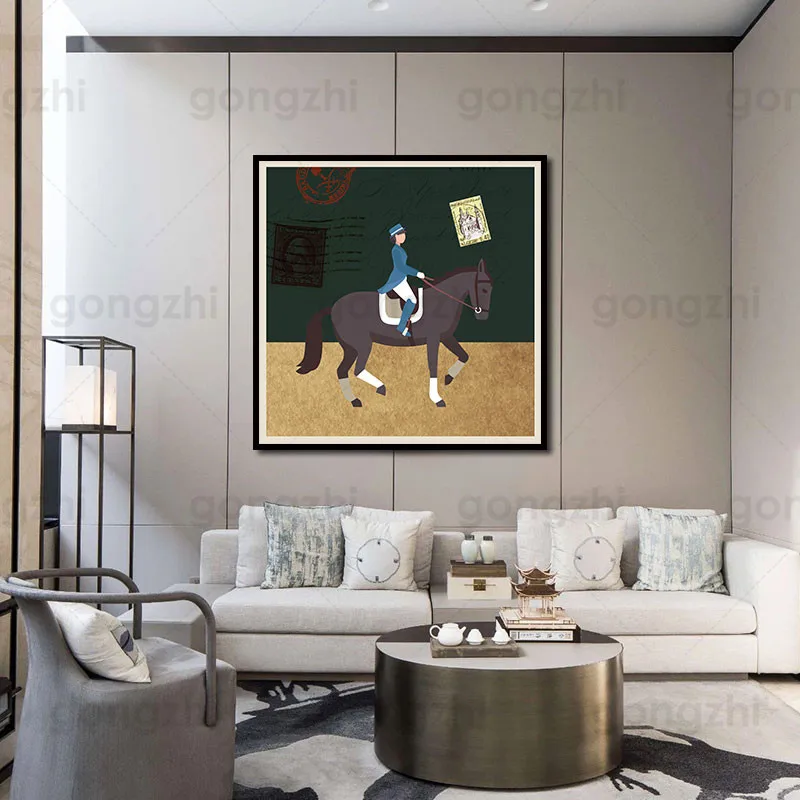 

Gentleman Horse Racing Abstract Canvas Painting Wall Pictures for Living Room and Bedroom Nordic Home Decoration Art Posters