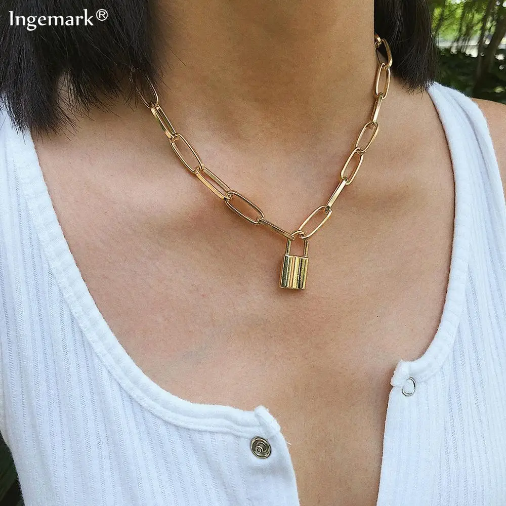 Женское Ожерелье чокер в стиле панк длинная цепь с кулоном виде любовного замка