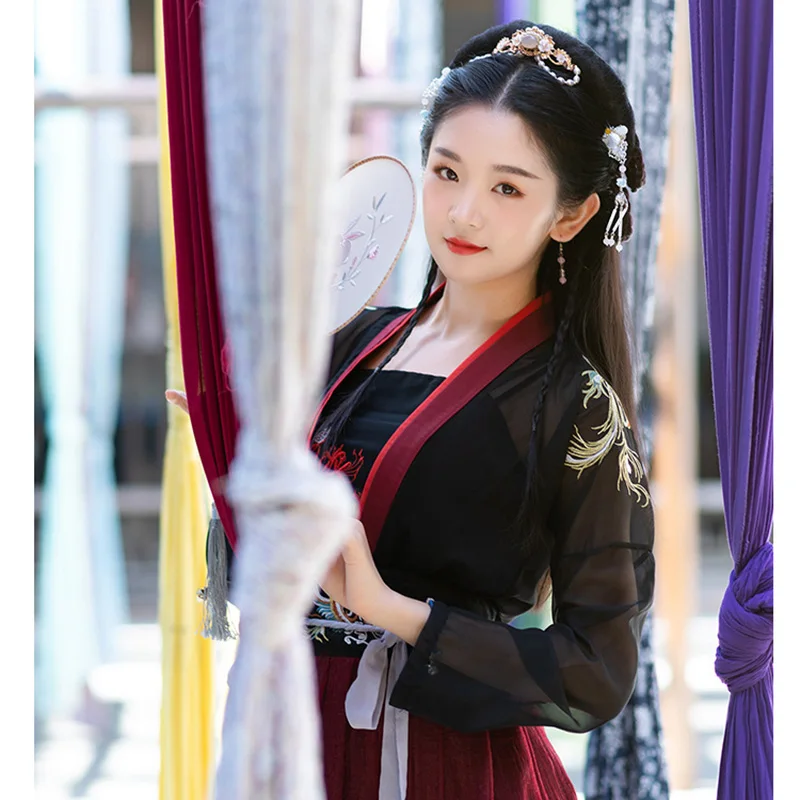 Элегантные красные Hanfu Китайская традиционная Для женщин хлопчатобумажный