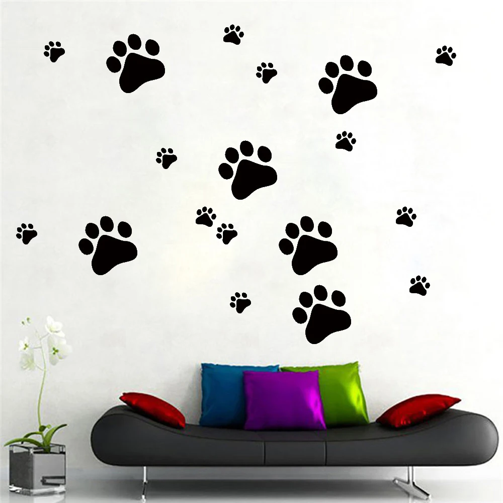 10 pc Funny Dog Cat Paw DIY Vinyl Wall Stickers Room Bedroom Decal Cabinet Door Food Dish Kitchen Bowl Car Sticker Home Decor