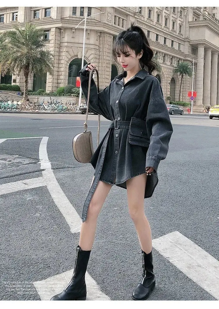 

Women Long Denim Jacket Spring Autumn Loose Full Sleeve Fashion Blue Tops Female Casual Girls Outwear Women Clothing