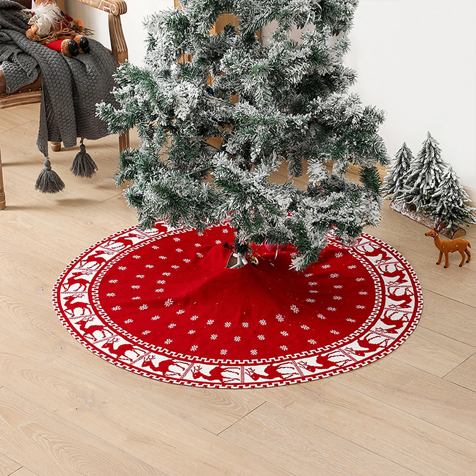 

Luxury Red Black Buffalo Plaid Tree Skirt Christmas Decorations 120cm Soft Xmas Trim Thick Ornament With Plush White Faux Fur