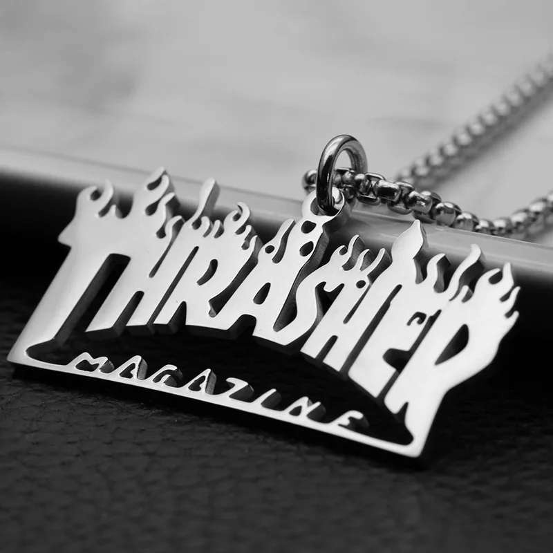 Мужская подвеска в стиле хип хоп из нержавеющей стали с надписью пламя|Ожерелья