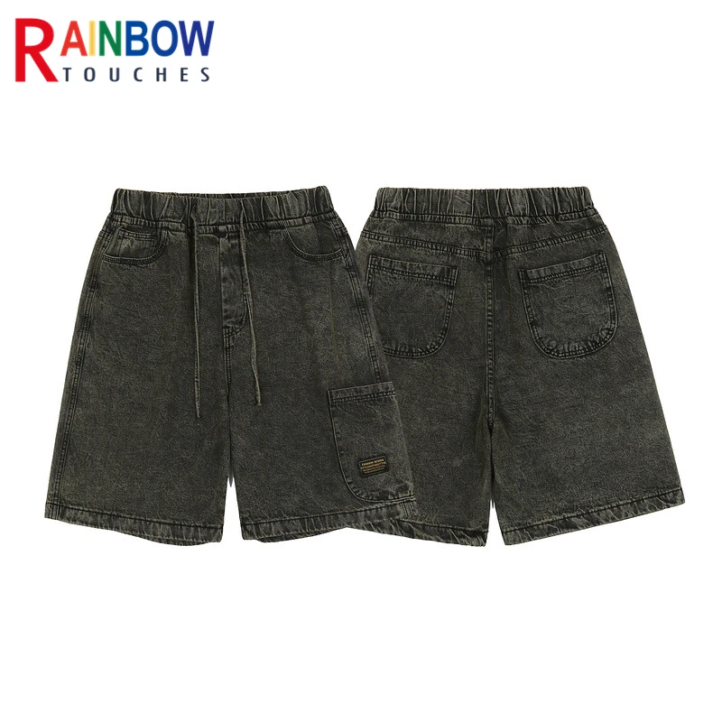 

Rainbowtouches Half Pants Denim shorts 2021 New Hip-Hop High Street Straight Loose Retro Shorts Unisex