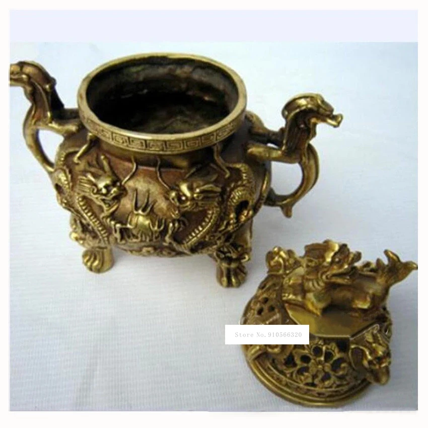 

New Arrival Art Collection Chinese Brass Two Dragons Incense Burner /Metal Decoration Crafts Censer Hot Selling (Large)