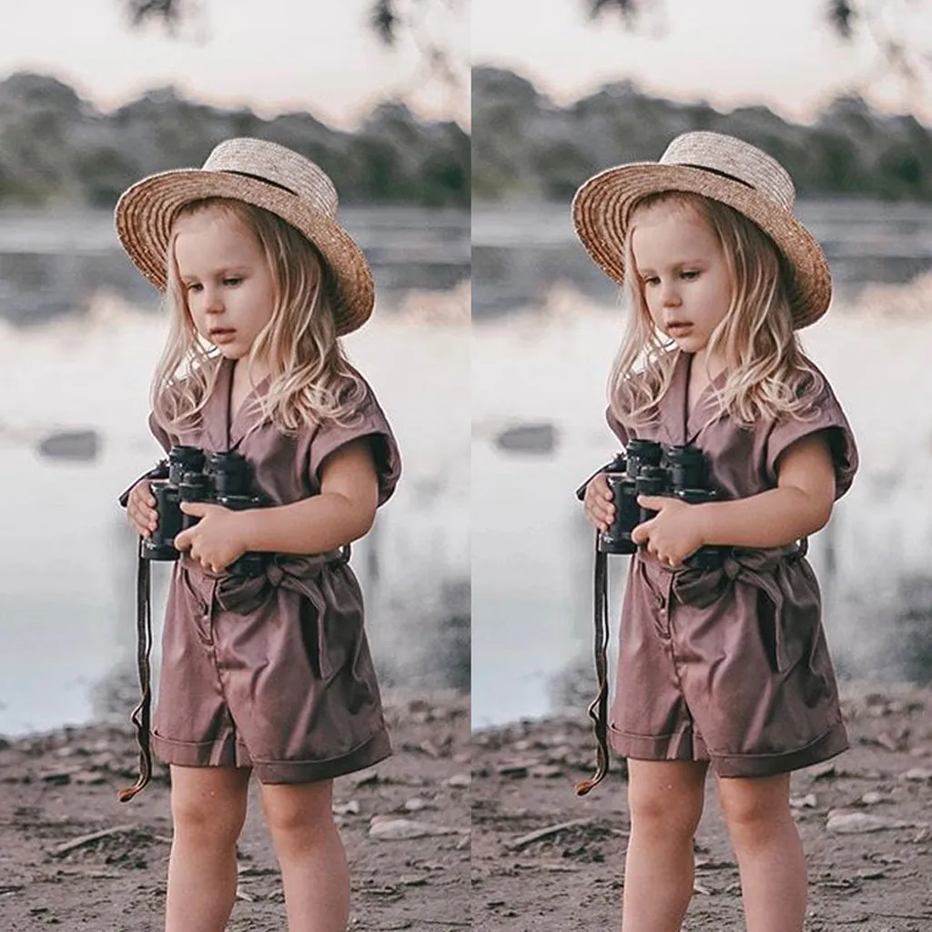 (От 2 до 7 лет) однотонный комбинезон с коротким рукавом для девочек летний простой