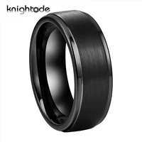 8mm mens black ring tungsten carbide wedding band engagement jewelry gifts with stepped edges brushed finish comfort fit