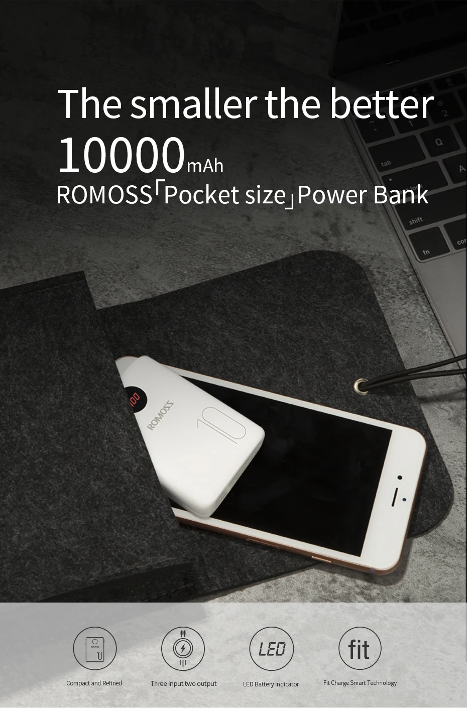 ROMOSS OM10 10000 мАч Внешний аккумулятор с двойным usb-портом, внешний аккумулятор, размер для путешествий, портативное зарядное устройство для планшета iPhone