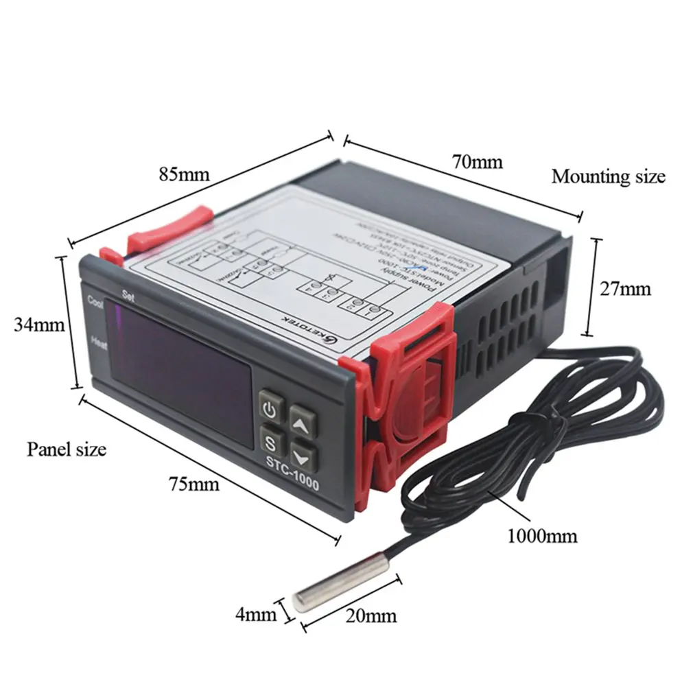 

STC-1000 Digital Thermostat Incubator Temperature Controller Two Relay Output LED 110V 220V 12V 24V 10A Heat Cool
